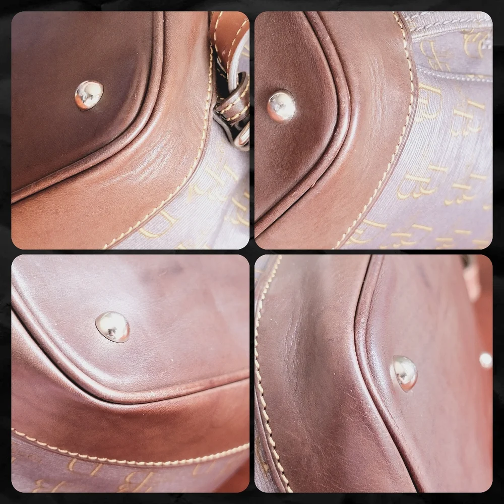 Dooney & Bourke DB Monogram Backpack Pewter Gray Coated Canvas Leather Bag